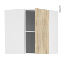Meuble de cuisine - Angle haut - IKORO Chêne clair - 1 porte N°19 L40 cm - L65 x H70 x P37 cm