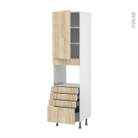 Colonne de cuisine N°2459 - Four encastrable niche 45  - IKORO Chêne clair - 1 porte 4 tiroirs - L60 x H217 x P58 cm