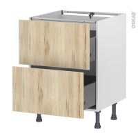 Meuble de cuisine - Casserolier - IKORO Chêne clair - 2 tiroirs - L60 x H70 x P58 cm