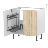Meuble de cuisine - Sous évier - IKORO Chêne clair - 2 portes lessiviel - L80 x H70 x P58 cm