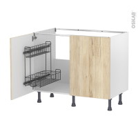 Meuble de cuisine - Sous évier - IKORO Chêne clair - 2 portes lessiviel - L100 x H70 x P58 cm