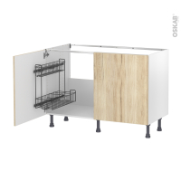 Meuble de cuisine - Sous évier - IKORO Chêne clair - 2 portes lessiviel - L120 x H70 x P58 cm
