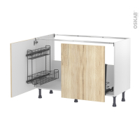 Meuble de cuisine - Sous évier - IKORO Chêne clair - 2 portes lessiviel-poubelle coulissante  - L120 x H70 x P58 cm