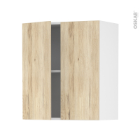 Meuble de cuisine - Haut ouvrant - IKORO Chêne clair - 2 portes - L60 x H70 x P37 cm