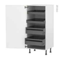 Colonne de cuisine N°27 - Armoire de rangement - IKORO Chêne clair - 4 tiroirs à l'anglaise - L60 x H125 x P58 cm