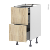 Meuble de cuisine - Casserolier - IKORO Chêne clair - 2 tiroirs 1 tiroir à l'anglaise - L40 x H70 x P58 cm