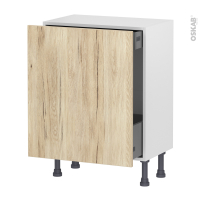 Meuble de cuisine - Bas coulissant - IKORO Chêne clair - 1 porte 1 tiroir à l'anglaise - L60 x H70 x P37 cm