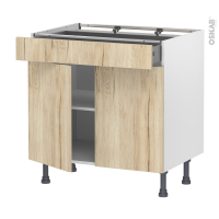 Meuble de cuisine - Bas - IKORO Chêne clair - 2 portes 1 tiroir - L80 x H70 x P58 cm