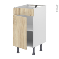 Meuble de cuisine - Bas - Faux tiroir haut - IKORO Chêne clair - 1 porte  - L40 x H70 x P58 cm