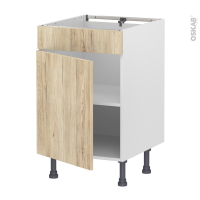 Meuble de cuisine - Bas - Faux tiroir haut - IKORO Chêne clair - 1 porte  - L50 x H70 x P58 cm