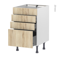 Meuble de cuisine - Casserolier - Faux tiroir haut - IKORO Chêne clair - 3 tiroirs - L50 x H70 x P58 cm