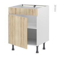 Meuble de cuisine - Bas - Faux tiroir haut - IKORO Chêne clair - 1 porte - L60 x H70 x P58 cm