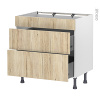 Meuble de cuisine - Casserolier - Faux tiroir haut - IKORO Chêne clair - 2 tiroirs - L80 x H70 x P58 cm