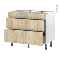 Meuble de cuisine - Casserolier - Faux tiroir haut - IKORO Chêne clair - 2 tiroirs - L100 x H70 x P58 cm