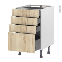 Meuble de cuisine - Casserolier - IKORO Chêne clair - 4 tiroirs - L50 x H70 x P58 cm
