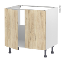 Meuble de cuisine - Sous évier - IKORO Chêne clair - 2 portes - L80 x H70 x P58 cm