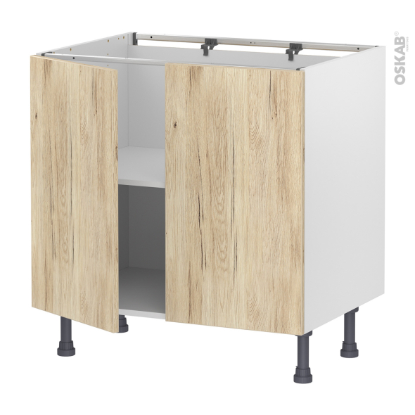 Meuble de cuisine - Bas - IKORO Chêne clair - 2 portes - L80 x H70 x P58 cm
