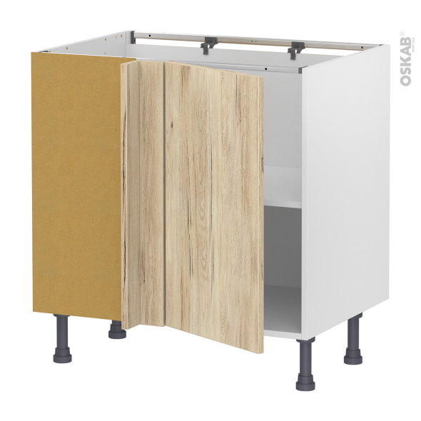 Meuble de cuisine - Angle bas réversible - IKORO Chêne clair - 1 porte N°19 L40 cm - L80 x H70 x P58 cm