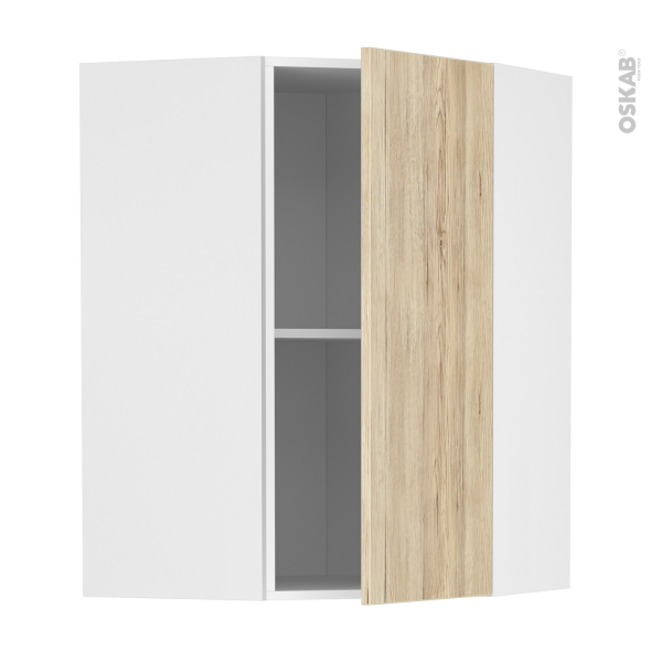 Meuble de cuisine - Angle haut - IKORO Chêne clair - 1 porte N°23 L40 cm - L65 x H92 x P37 cm