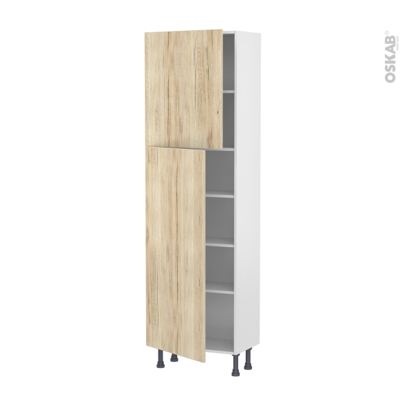 Colonne de cuisine N°2127 - Armoire étagère - IKORO Chêne clair - 2 portes - L60 x H195 x P37 cm