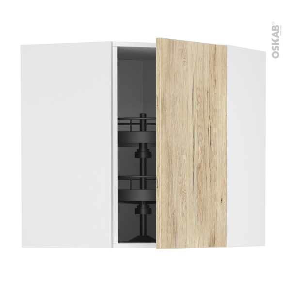Meuble de cuisine - Angle haut - IKORO Chêne clair - Tourniquet 1 porte N°19 L40 cm - L65 x H70 x P37 cm
