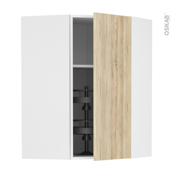 Meuble de cuisine - Angle haut - IKORO Chêne clair - Tourniquet 1 porte N°23 L40 cm - L65 x H92 x P37 cm