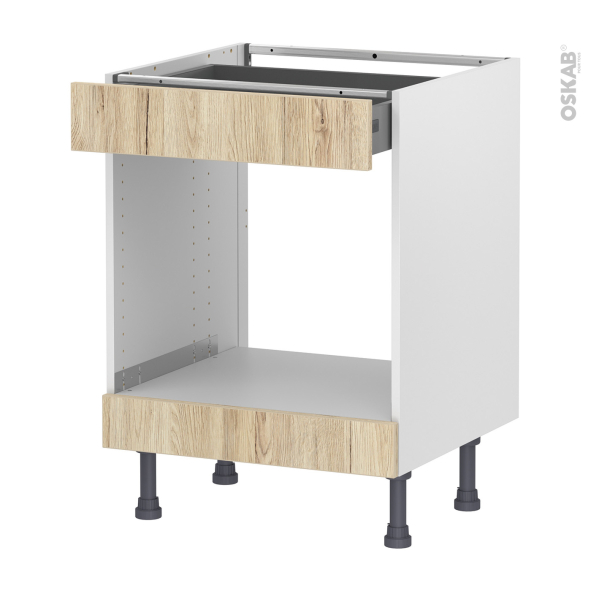 Meuble de cuisine - Bas MO encastrable niche 45 - IKORO Chêne clair - 1 tiroir haut - L60 x H70 x P58 cm