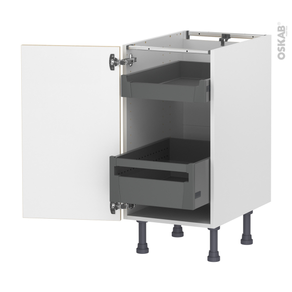 Meuble de cuisine - Bas - IKORO Chêne clair - 2 tiroirs à l'anglaise - L40 x H70 x P58 cm