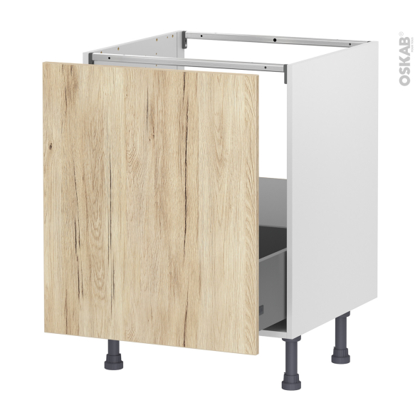 Meuble de cuisine - Sous évier - IKORO Chêne clair - 1 porte coulissante - L60 x H70 x P58 cm