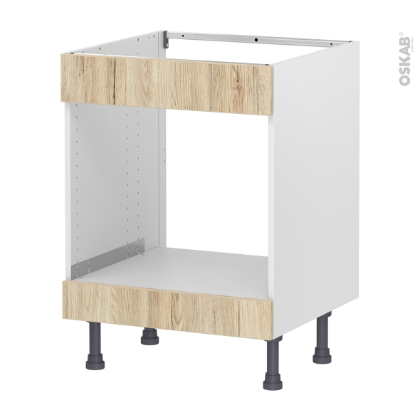 Meuble de cuisine - Bas MO encastrable niche 45 - Faux tiroir haut - IKORO Chêne clair - L60 x H70 x P58 cm