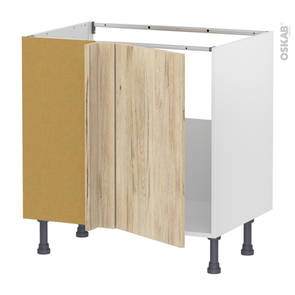 Meuble de cuisine - Angle sous évier réversible - IKORO Chêne clair - 1 porte N°19 L40 cm - L80 x H70 x P58 cm