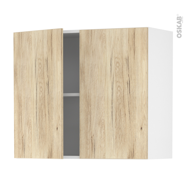 Meuble de cuisine Haut ouvrant <br />IKORO Chêne clair, 2 portes, L80 x H70 x P37 cm 
