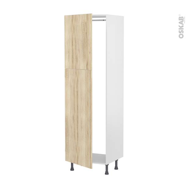 Colonne de cuisine N°2721 Armoire frigo encastrable <br />IKORO Chêne clair, 2 portes, L60 x H195 x P58 cm 