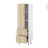 #Colonne de cuisine N°2757 - Armoire étagère - IKORO Chêne clair - 2 tiroirs casserolier - L60 x H195 x P58 cm