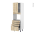 #Colonne de cuisine N°2159 - Four encastrable niche 45  - IKORO Chêne clair - 1 porte 4 tiroirs - L60 x H195 x P58 cm