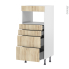 #Colonne de cuisine N°58 - MO encastrable niche 36/38 - IKORO Chêne clair - 4 tiroirs - L60 x H125 x P58 cm