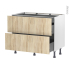 #Meuble de cuisine Casserolier <br />IKORO Chêne clair, 2 tiroirs 1 tiroir à l'anglaise, L100 x H70 x P58 cm 