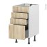 #Meuble de cuisine - Casserolier - Faux tiroir haut - IKORO Chêne clair - 3 tiroirs - L40 x H70 x P58 cm