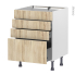 #Meuble de cuisine Casserolier <br />Faux tiroir haut, IKORO Chêne clair, 3 tiroirs, L60 x H70 x P58 cm 