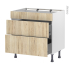 #Meuble de cuisine Casserolier <br />Faux tiroir haut, IKORO Chêne clair, 2 tiroirs, L80 x H70 x P58 cm 