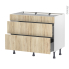 #Meuble de cuisine Casserolier <br />Faux tiroir haut, IKORO Chêne clair, 2 tiroirs, L100 x H70 x P58 cm 