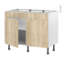 #Meuble de cuisine Bas <br />Faux tiroir haut, IKORO Chêne clair, 2 portes, L100 x H70 x P58 cm 