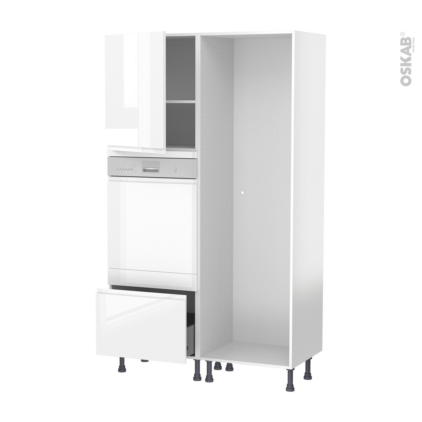 Colonne de cuisine N°2721 Armoire frigo encastrable IPOMA Blanc brillant 2  portes L60 x H195 x P58 cm - Oskab