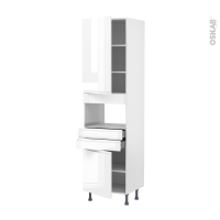 Colonne de cuisine N°2456 - MO encastrable niche 36/38 - IPOMA Blanc brillant - 2 portes 2 tiroirs - L60 x H217 x P58 cm