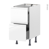 Meuble de cuisine - Casserolier - IPOMA Blanc brillant - 2 tiroirs - L40 x H70 x P58 cm
