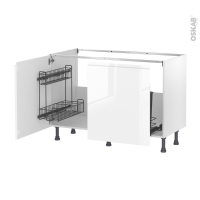 Meuble de cuisine - Sous évier - IPOMA Blanc brillant - 2 portes lessiviel-poubelle coulissante  - L120 x H70 x P58 cm