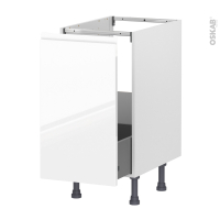Meuble de cuisine - Sous évier - IPOMA Blanc brillant - 1 porte coulissante - L40 x H70 x P58 cm
