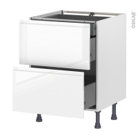 Meuble de cuisine - Casserolier - IPOMA Blanc brillant - 2 tiroirs 1 tiroir à l'anglaise - L60 x H70 x P58 cm