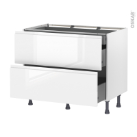 Meuble de cuisine - Casserolier - IPOMA Blanc brillant - 2 tiroirs 1 tiroir à l'anglaise - L100 x H70 x P58 cm