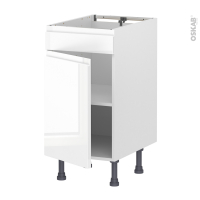Meuble de cuisine - Bas - Faux tiroir haut - IPOMA Blanc brillant - 1 porte  - L40 x H70 x P58 cm